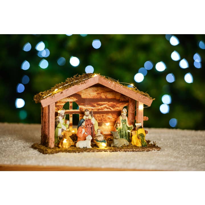 Krippe+9 Santons+LED-Girlande Warmweiß L.28X17Cm #1384 für den Großhandel von CP INTERNATIONAL