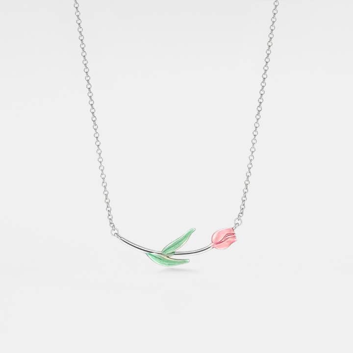 Perimade & Co. LLC - Wholesale Pendant/Charm Necklace - Horizontal Tulip Flower Necklace in 925 Sterling Silver0