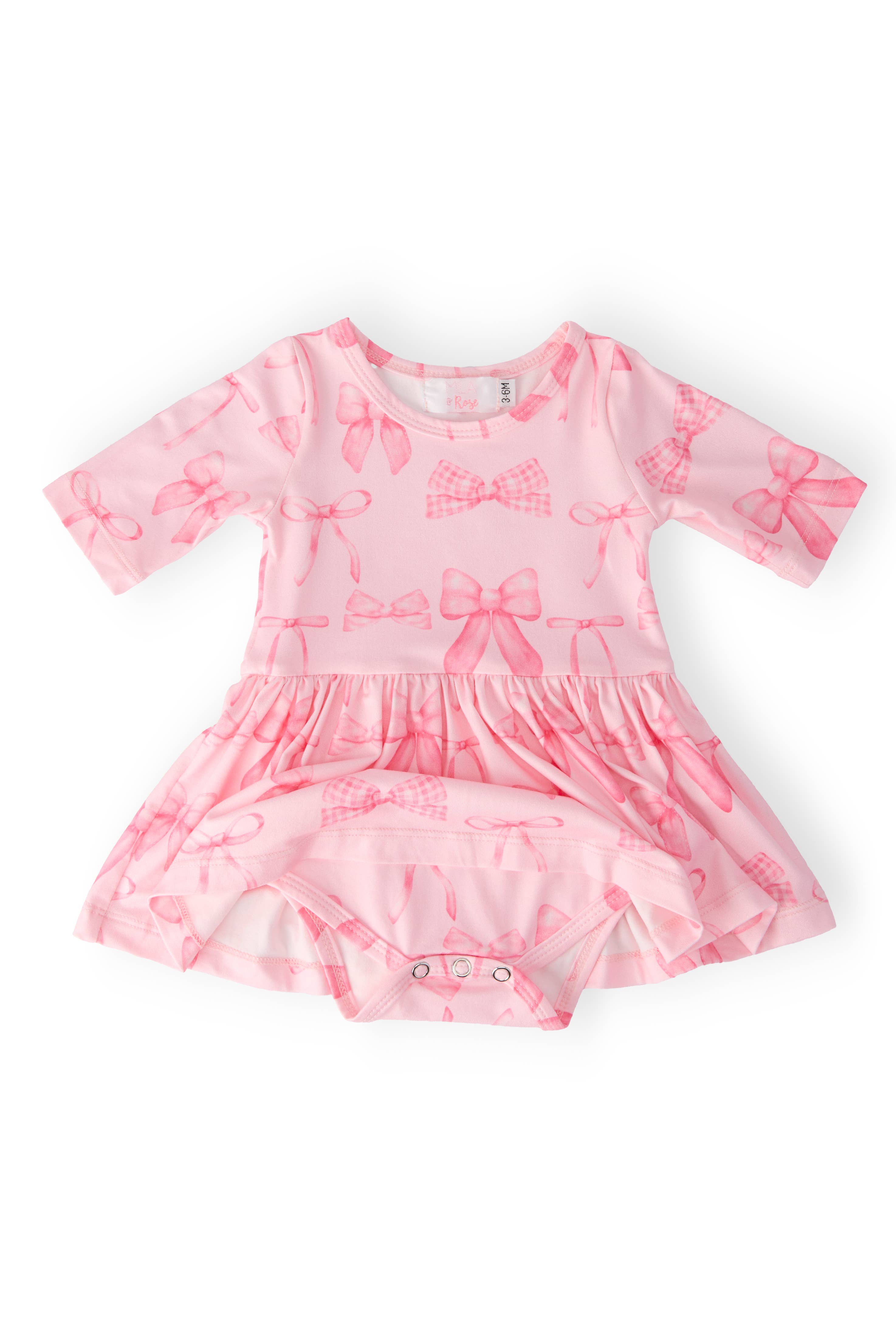 Mila & Rose - Wholesale Bodysuit (Non-Footed) - Baby - Blushing Bows 3/4 Sleeve Twirl Bodysuit3