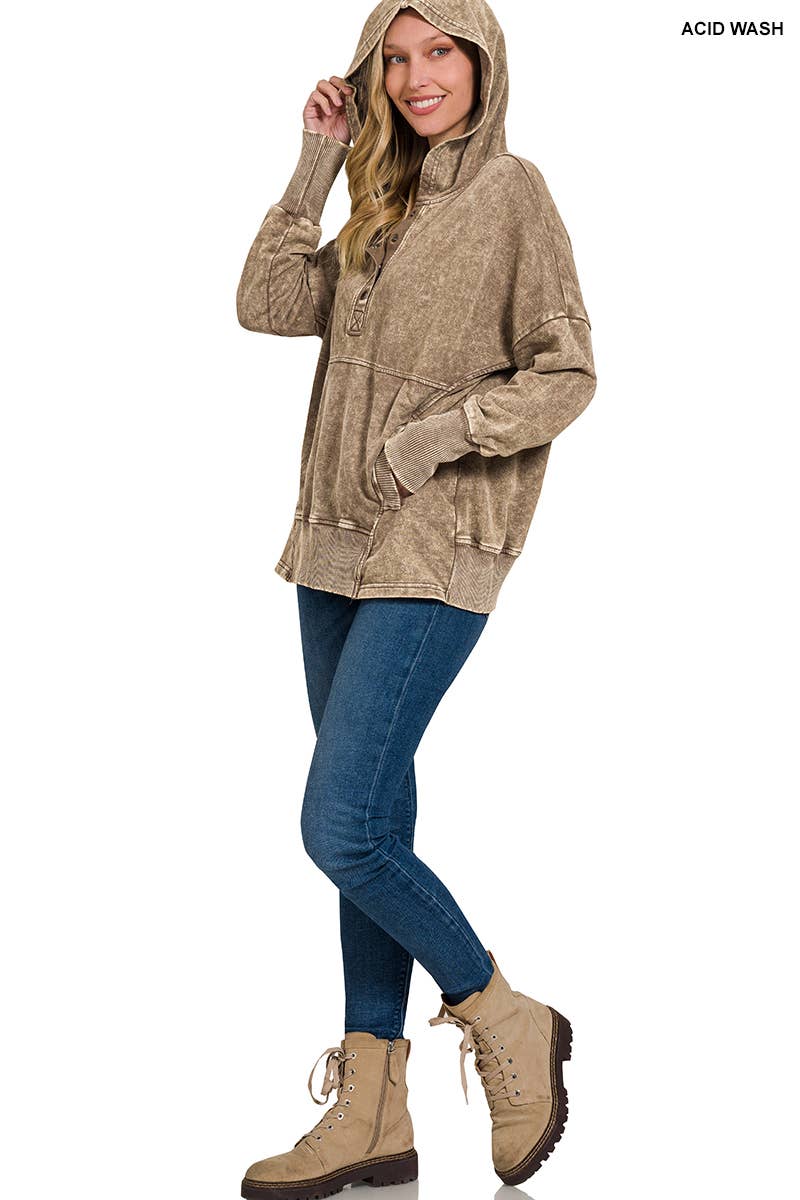 42POPS - Vente Sweat à capuche – femme - Sweat à capuche en molleton français délavé à l'acide avec poche kangourou.5