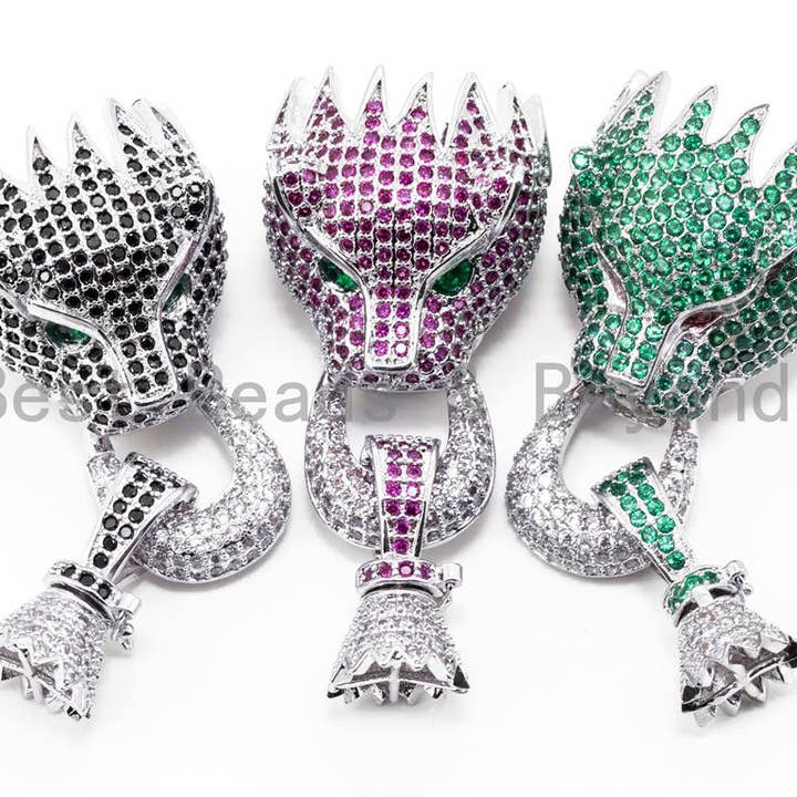 CZ Micro Pave Clasp, Panther Cubic Zirconia Clasp, 52x24x19mm, Sku#K47 for wholesale by BestBeads&Beyond