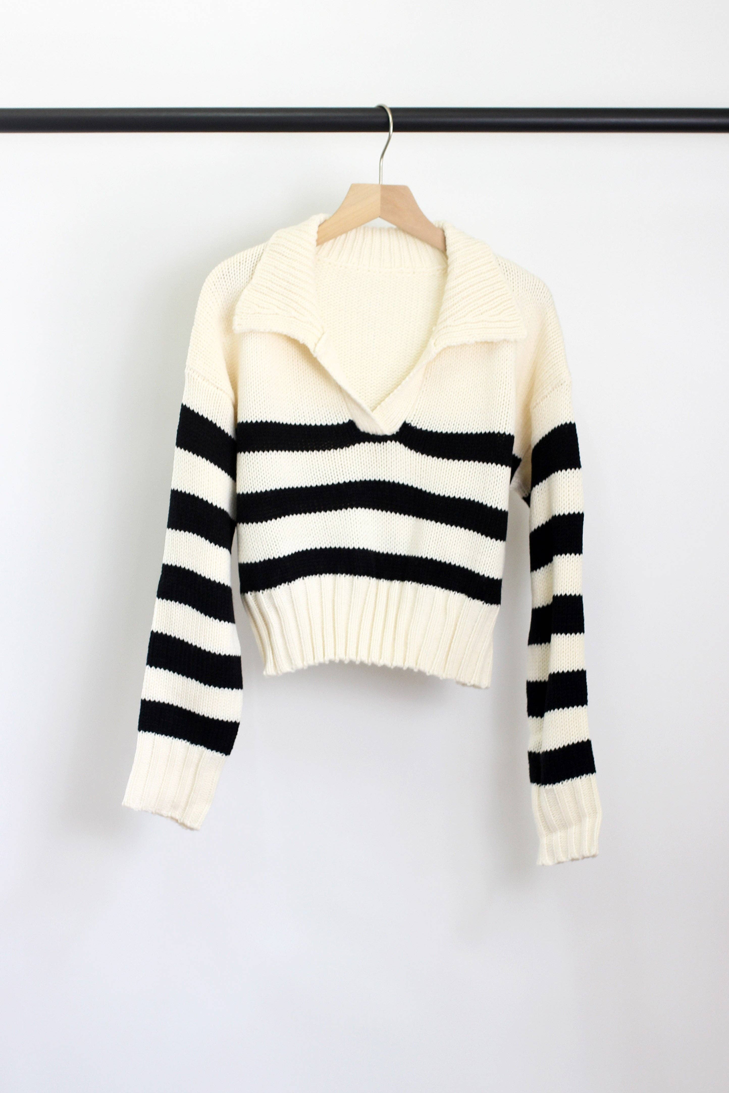 ESLEY - Vente Pull en maille – femme - W2407MNE11038 - PULL COURT À COL RAYÉ5