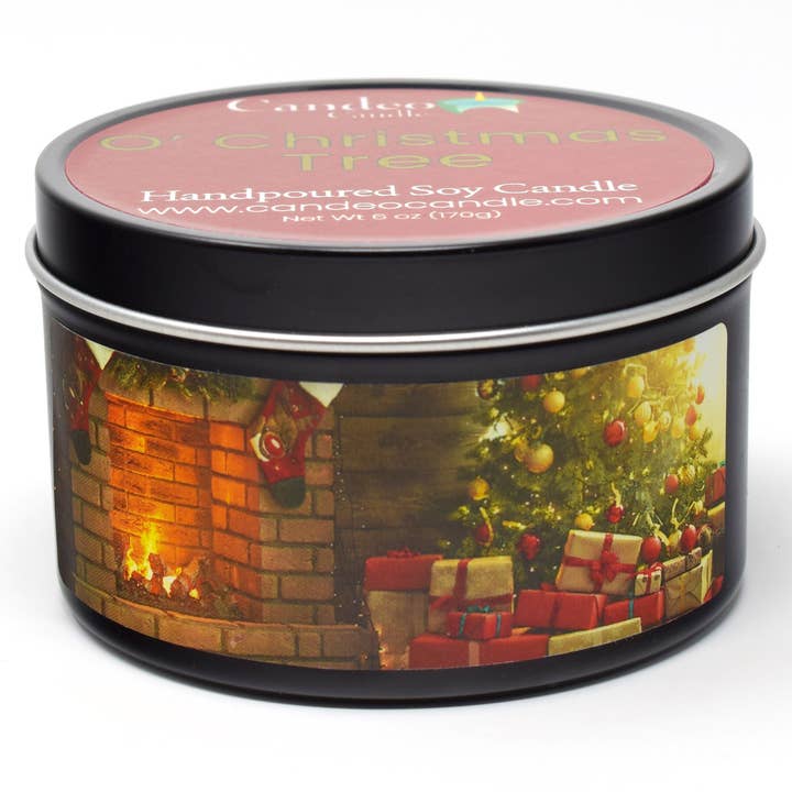 O' Christmas Tree, 6oz Soy Candle Tin for wholesale by Candeo Candle