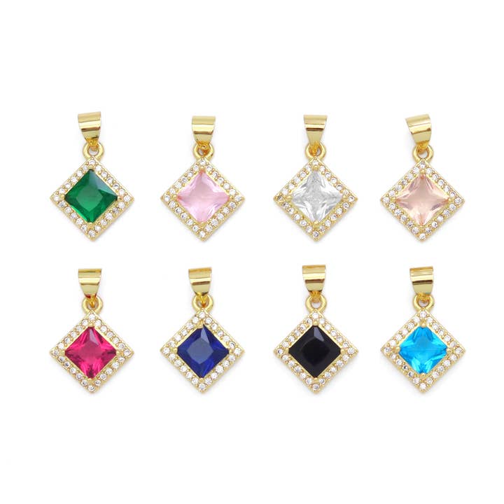 Bunter Kristallstein-Anhänger in Diamantform aus Gold, Sku #LX463 für den Großhandel von BestBeads&Beyond