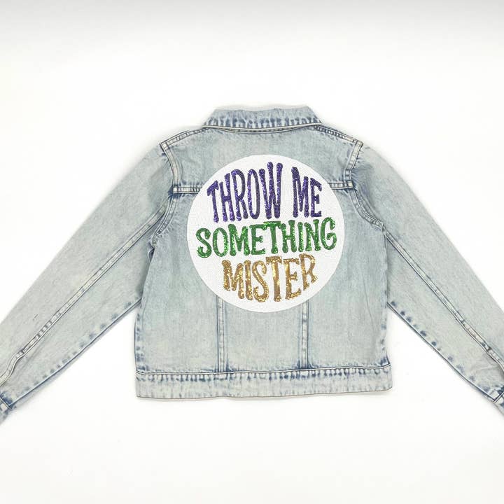 Veste en jean "Throw Me Something" pour la vente par Blended Spirit Children’s Clothing