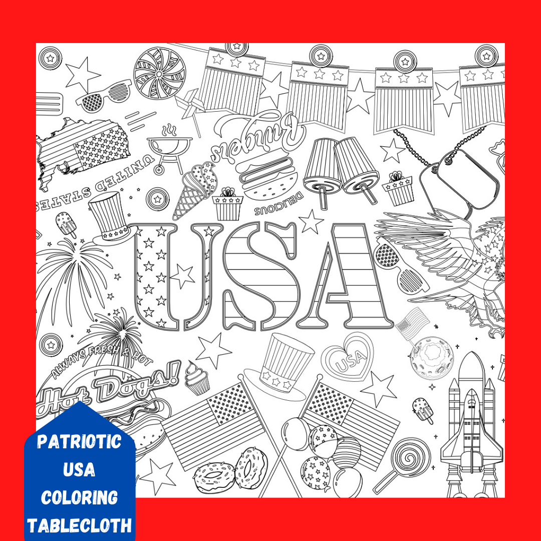 Creative Crayons Workshop - Wholesale Coloring Tablecloth - Kids & Baby - USA Patriotic Coloring Tablecloth | 4th of July Party Decor1