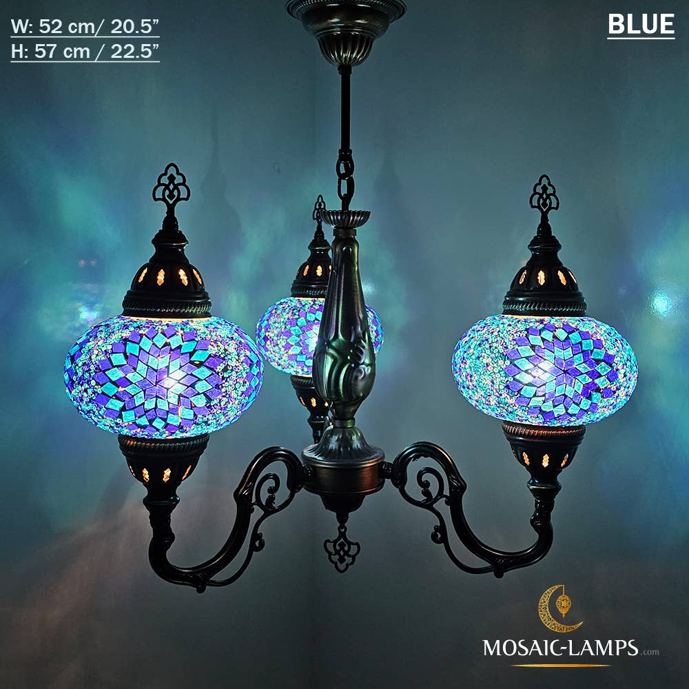 Mosaic Lamps – Candeeiro/lâmpada suspensa por atacado – Mosaico 3 Globo Feito à Mão Turco Marroquino Árabe Oriental Boh0