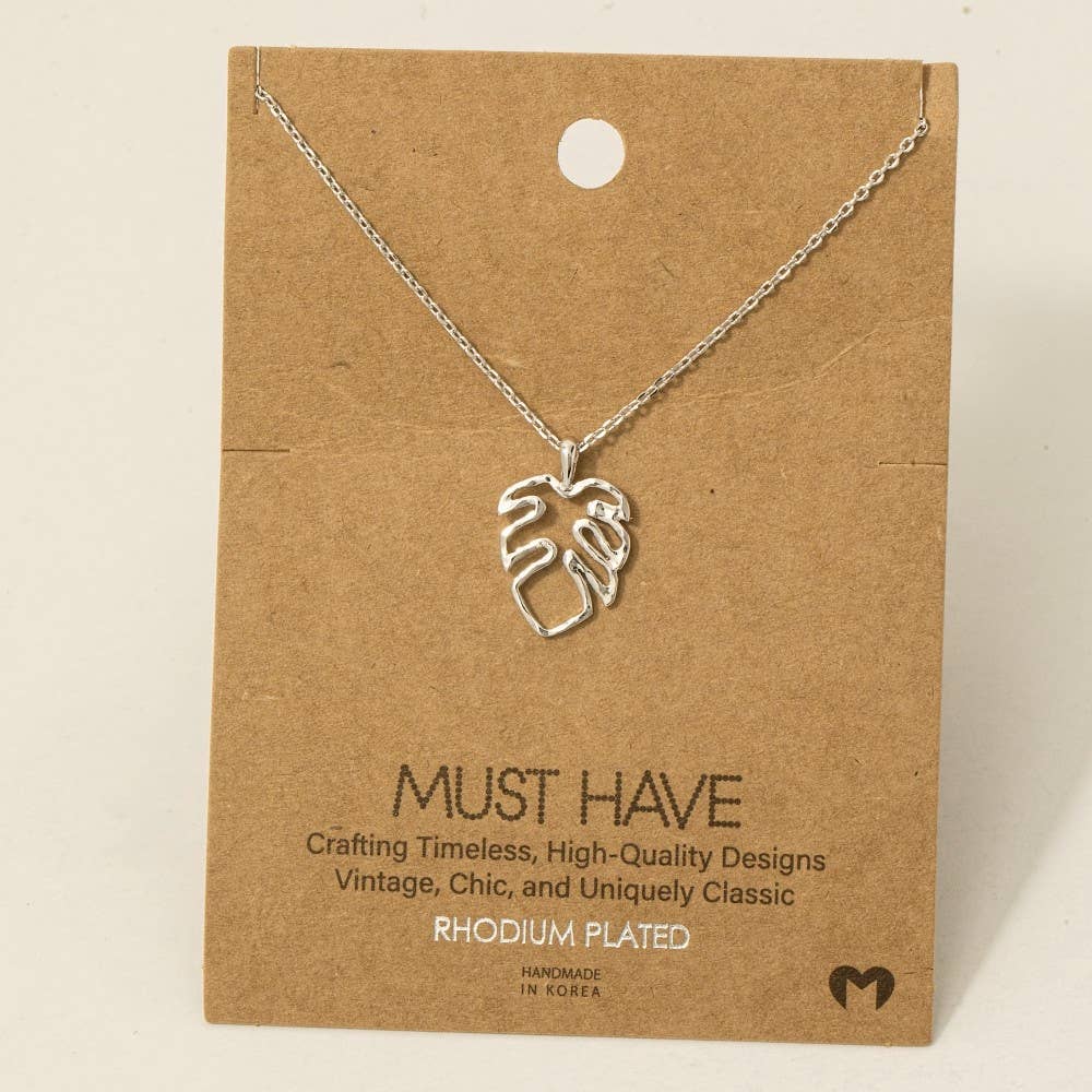 Fame Accessories - Wholesale Pendant/Charm Necklace - Monstera Cutout Pendant Necklace5