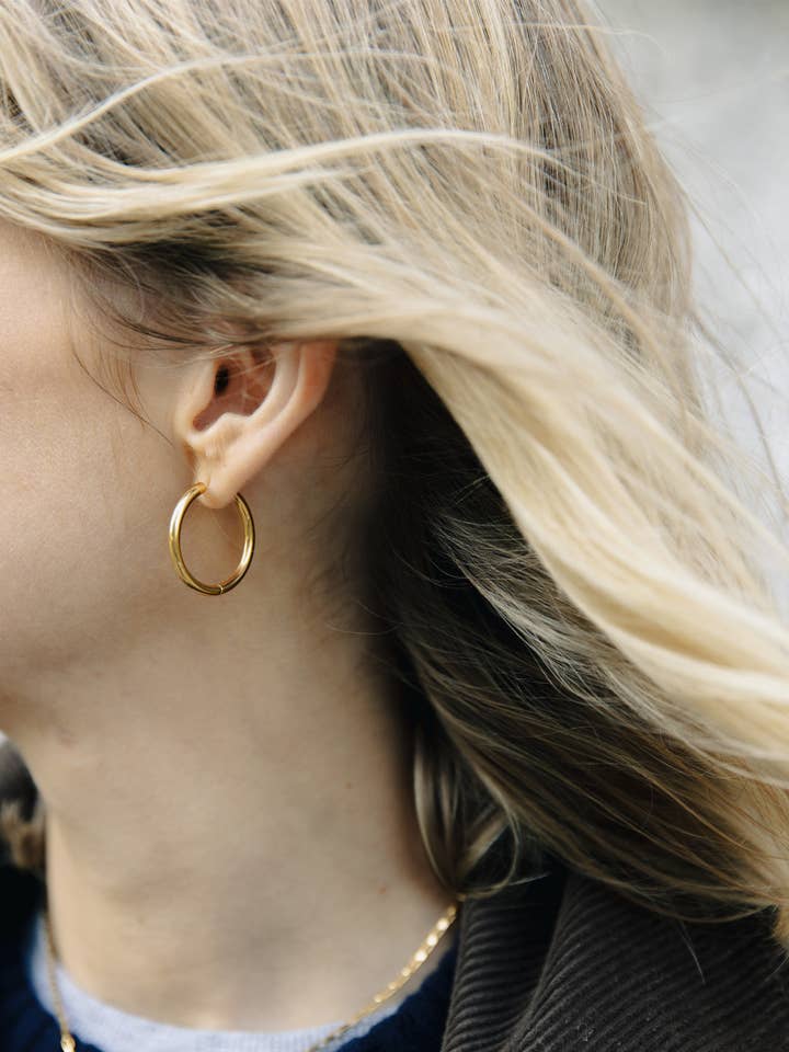 Gold Everyday Hoop Earrings 2cm, Waterproof for wholesale by Nordic Muse