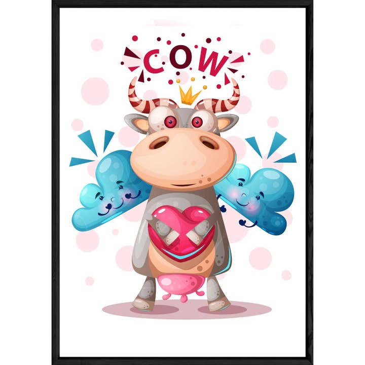 Tableau animal vache – 23x32 – Cadre en bois et en verre pour la vente par ELISE ET LOUISE