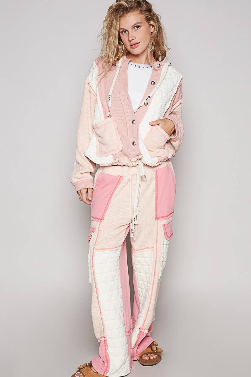 Pol Clothing - Wholesale Shirt Jacket/Shacket - Women's - Cut Sew Multi Fabric Quilted Thermal Hoodie Jacket SALE15