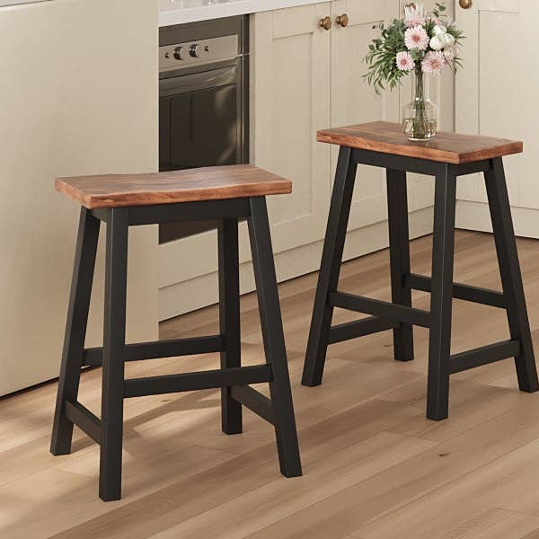 Orange County Decor - Wholesale Kitchen Storage/Organizer - Solid Wood Rustic 3 Piece 45" Stationary Kitchen Island Set With 2 Seatings, Rubber Wood Butcher Block Dining Table Set Prep Table Set With 2 Open Shelves For Small Places,Walnut Black Wood Wood