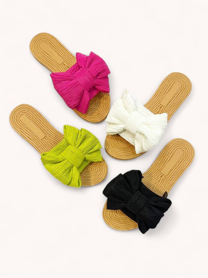 CCOCCI - Wholesale Sandals - Women's - ATHENA-50 CRINKLE FABRIC BIG RIBBON UPPER SANDALS