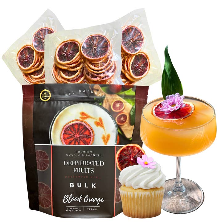 Dried Blood-Orange Slices | BULK SIZE | 210± Slices | Preserved Peel Premium DRIED FRUITS for Luxury Cocktail Garnishes for Bars and Home Hosts. for wholesale by PRESERVED PEEL