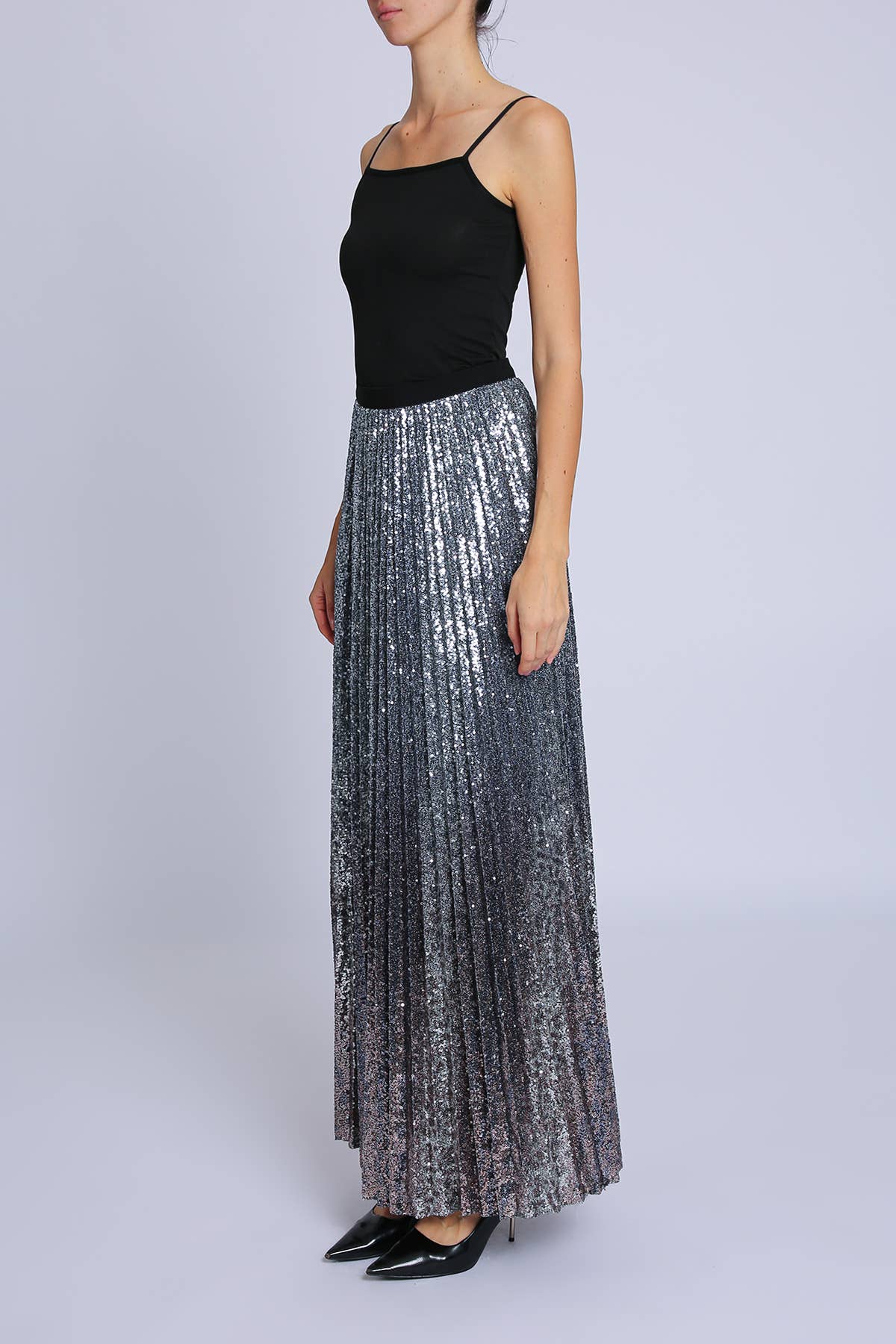 Silver Paljettkjol med hög midja och A-linjeform PC5308-L för wholesale på Faire3