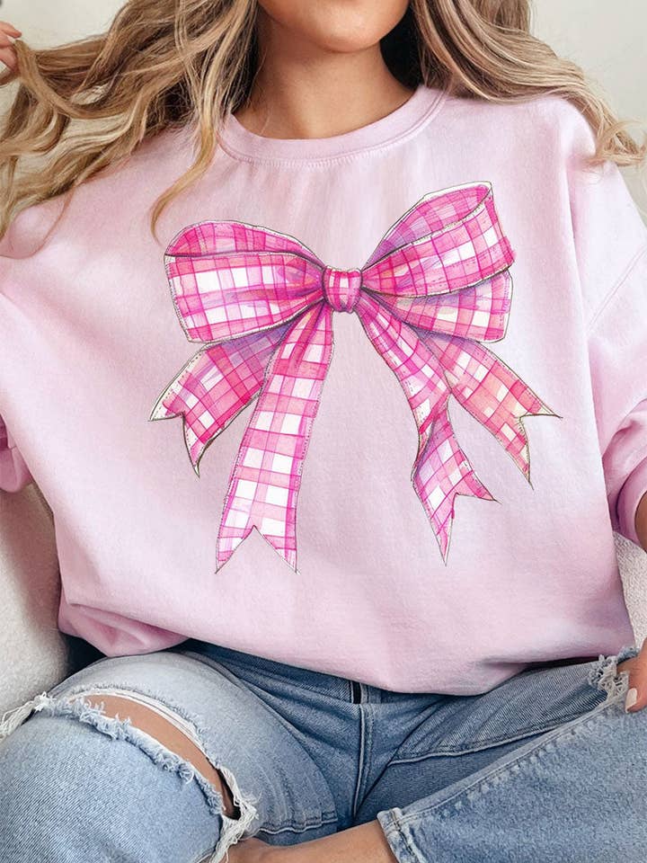 Sweat-shirt unisexe NuBlend à col rond avec nœud vichy rose vif pour la vente par Wholesale Accessory Market