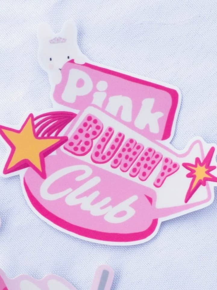 Pink Bunny Club Sticker for wholesale by Clem & Co.
