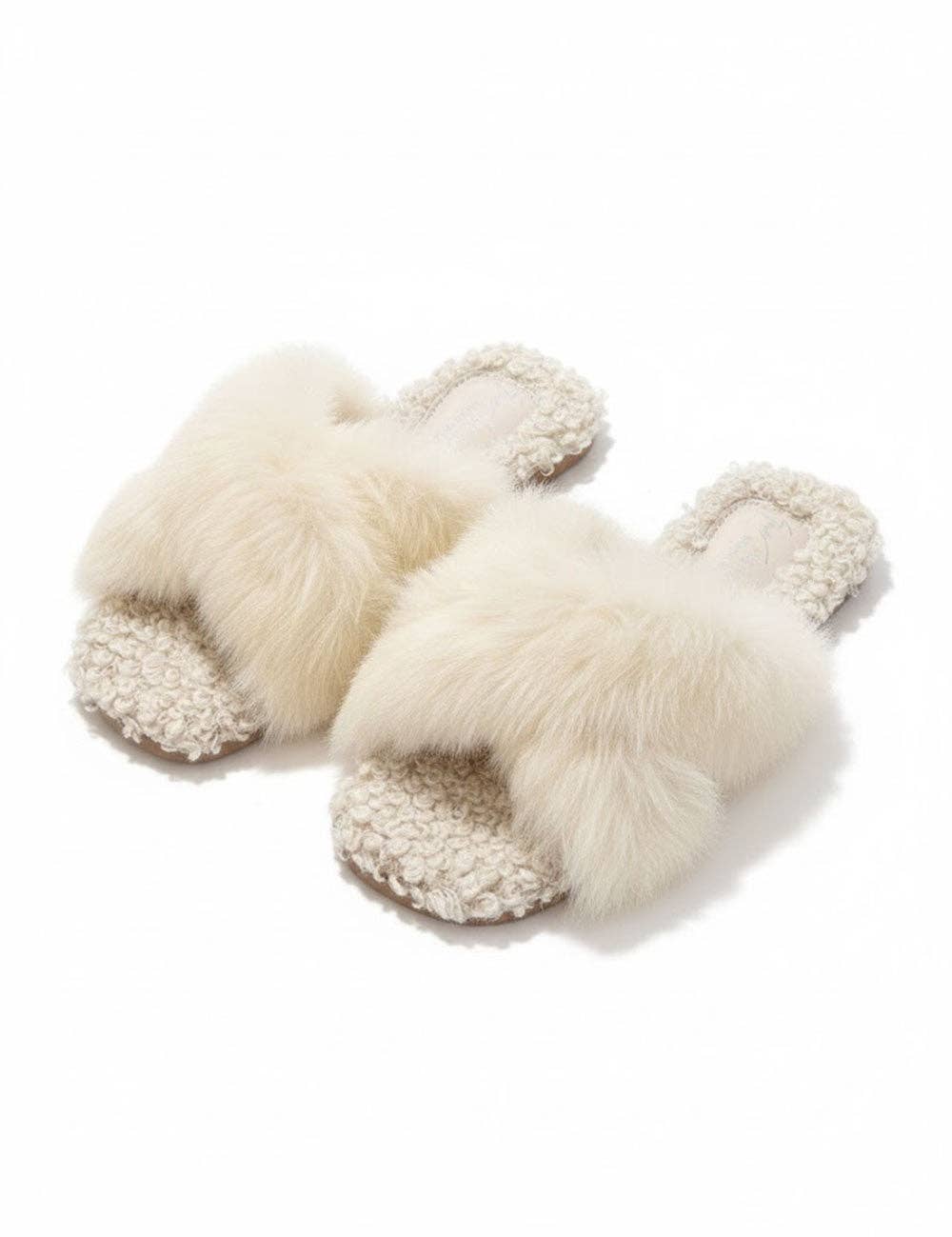 Dipped Shop - Wholesale Slippers - Women's - Simple Open Toe Cross Faux Fur Warm Slippers DP25G4682