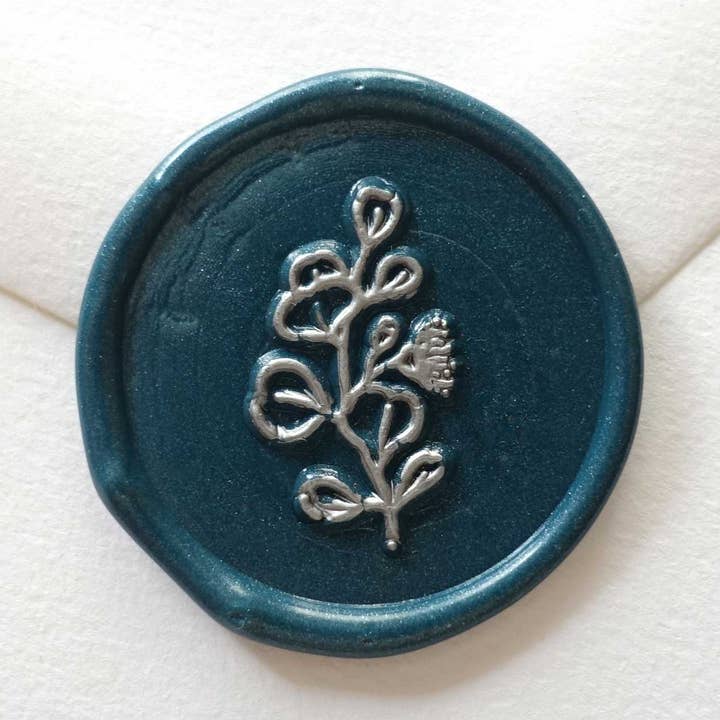 Silver Dollar Eucalyptus wax seal stamp, kit or stamp head for wholesale by Fiona Ariva