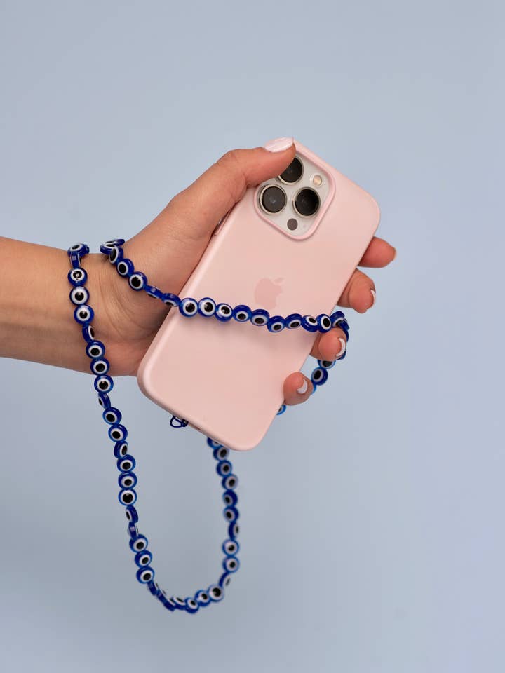 Blue Evil Eye Phone Chain for wholesale by Maison Sloane London