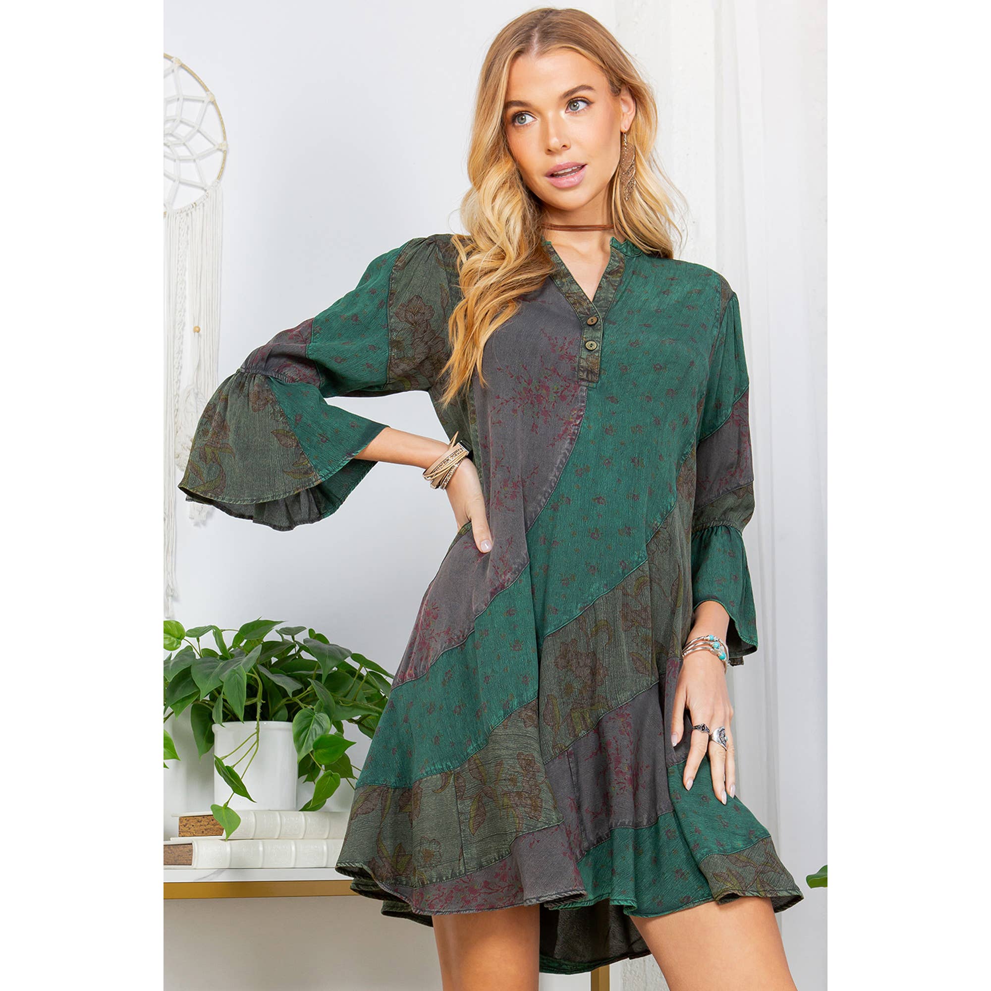 Young Threads - Wholesale Dress - Women's - Boho Patchwork Overdyed Babydoll Dress2