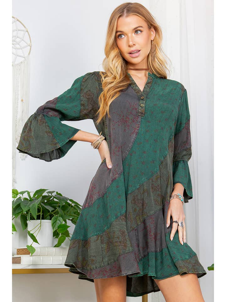 Young Threads - Wholesale Dress - Women's - Boho Patchwork Overdyed Babydoll Dress