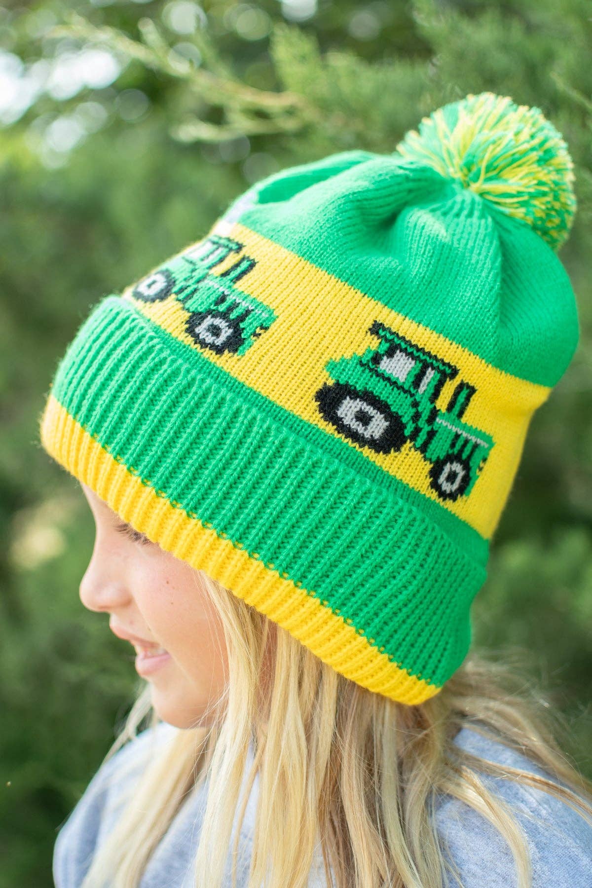 American Farm Company - Wholesale Beanie - Kids - Green Tractor Knit Pom Beanie - Youth6