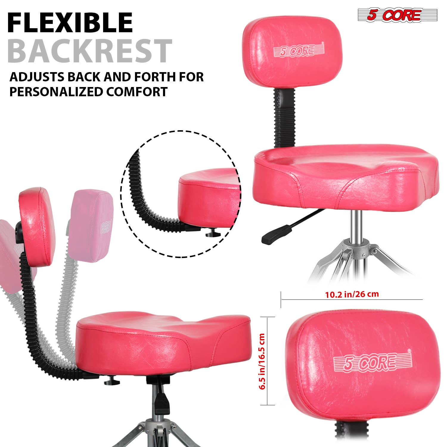 K Cube Inc - Wholesale Musical Instrument - 5 Core Drum Throne Backrest 4" Padded Adjustable 441Lb Stool5
