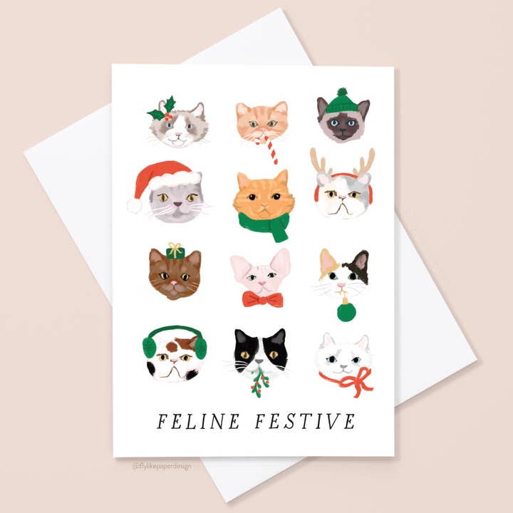 Feline Festive Christmas Card for wholesale by Fly Like Paper Design