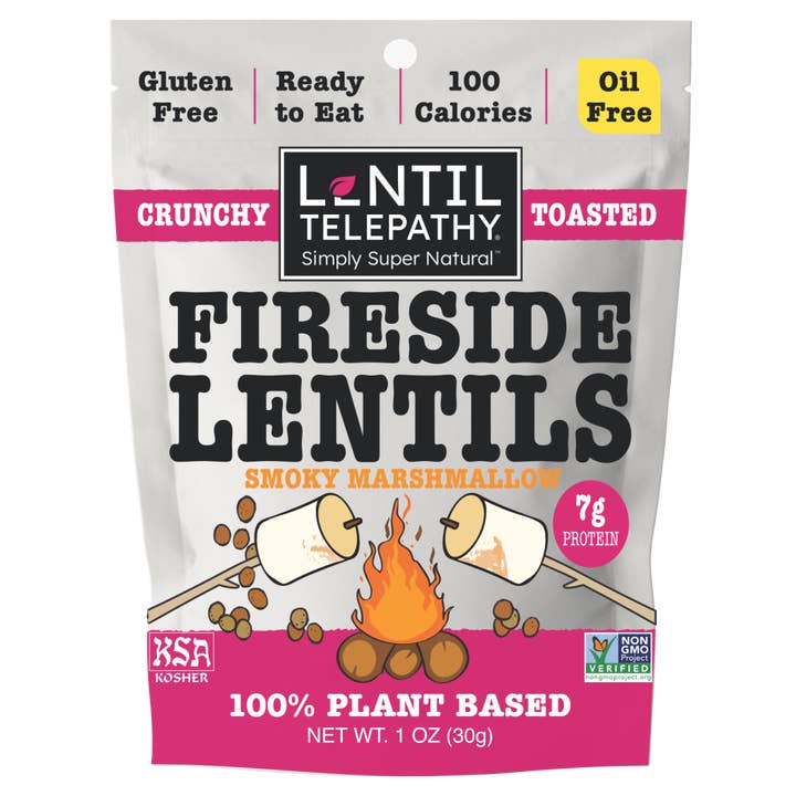 Lentil Telepathy Fireside Smoky Marshmallow Crunchy Toasted Lentil Snacks - 1oz Bags for wholesale by Lentil Telepathy