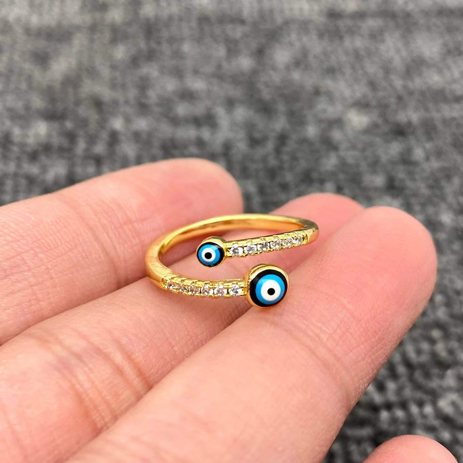 Mio Queena - Wholesale Cocktail/Statement Ring - Enamel Rhinestone Turkey Eye Evil Eye Golden Adjustable Rings16