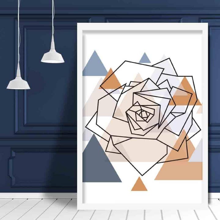 Rose Head Abstrakt Multi Geometrisk Skandinavisk Blå, koppar för wholesale av Artze Wall Art