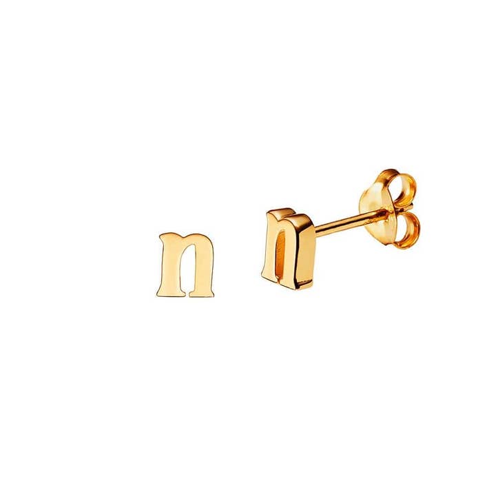 Gold Plated Stud Earring Letter n for wholesale by Juulry