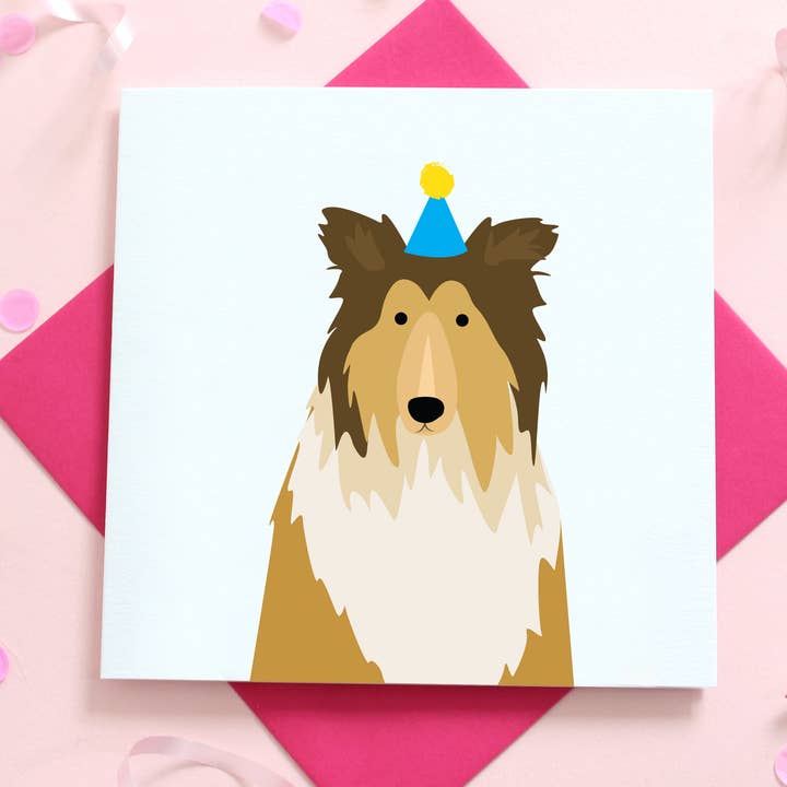 Rough Collie- Birthday Dog Card for wholesale by Heather Alstead Design Ltd