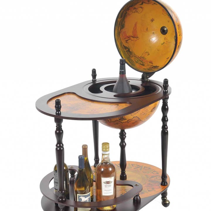 HomeRoots – wholesale Bar trolley – 32" Brown Solid Wood Oval Rolling Bar Cart With Wine Storage0