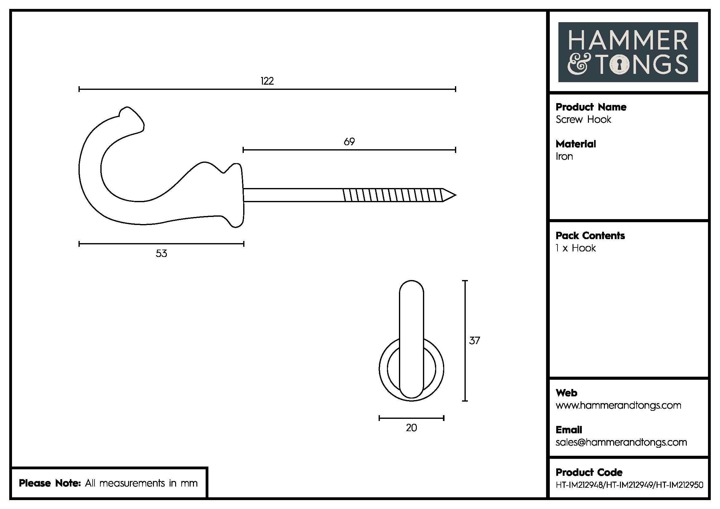 Rinkit Ltd – wholesale Wall hook – Screw Hook - W20mm x H35mm11