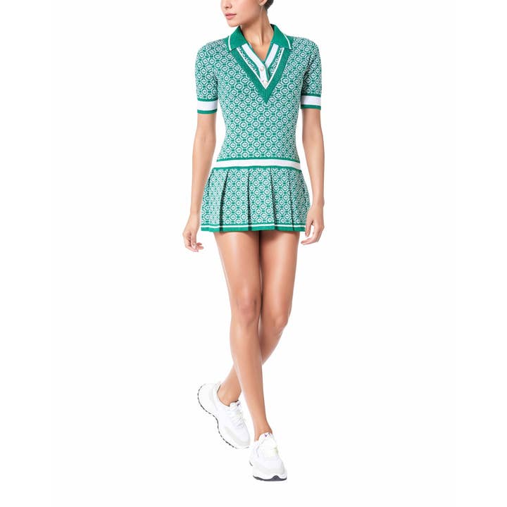 Green 19Y Knitted Dress with Pearl Button Fake V-Neck Polo Shirt for wholesale on Faire
