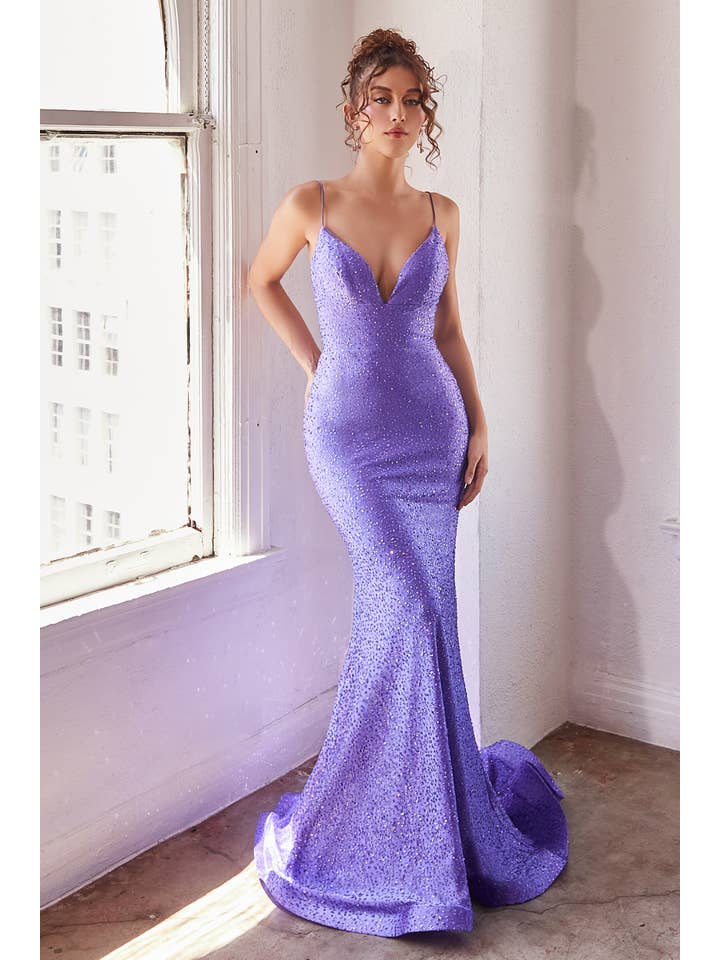 Ladivine by Cinderella Divine - Wholesale Gown - Women's - GLITTER PRINTED FITTED DRESS