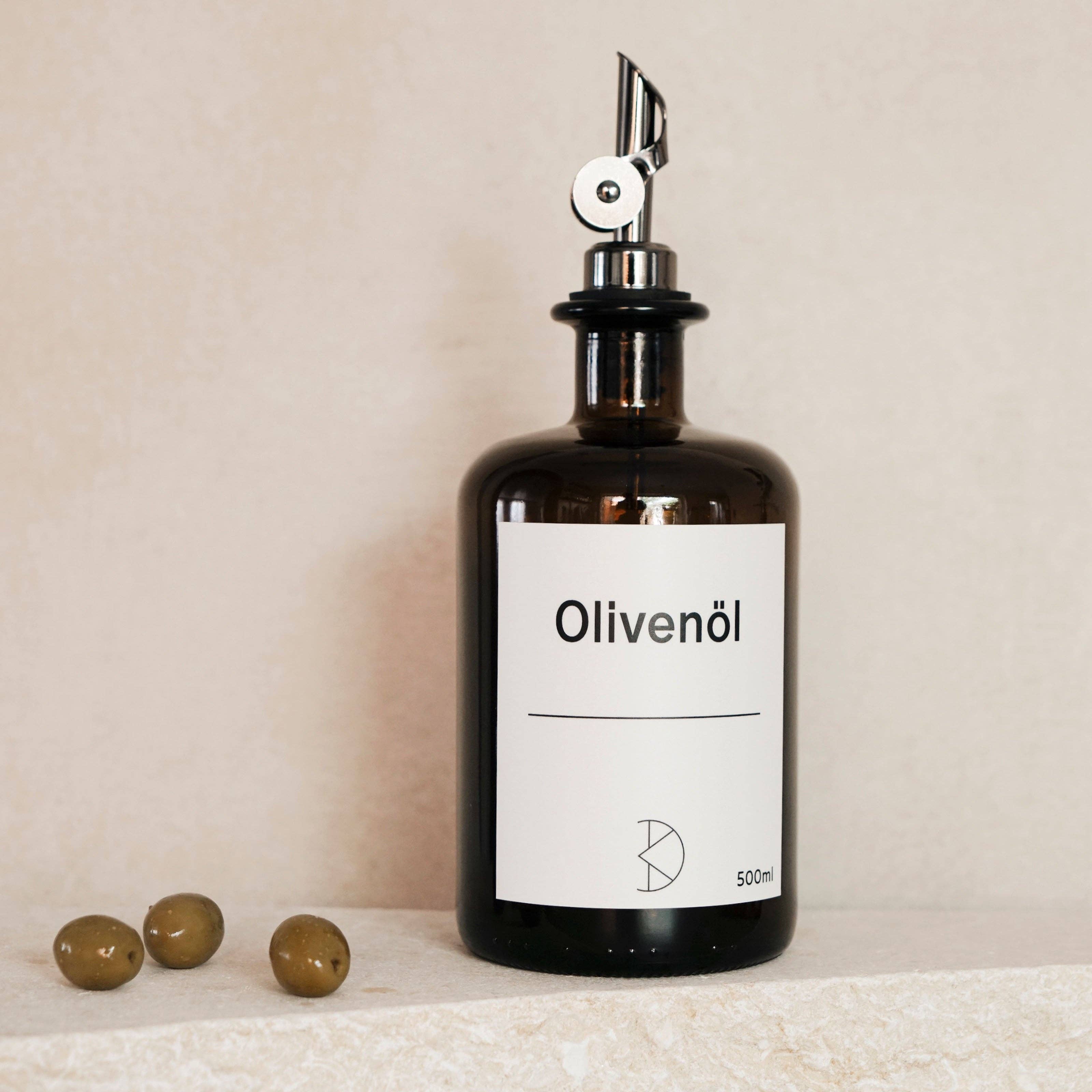 Koffs Design - Wholesale Oil/Vinegar Dispenser - Brown glass oil bottle – 500 ml with stainless steel pourer & UV protection0