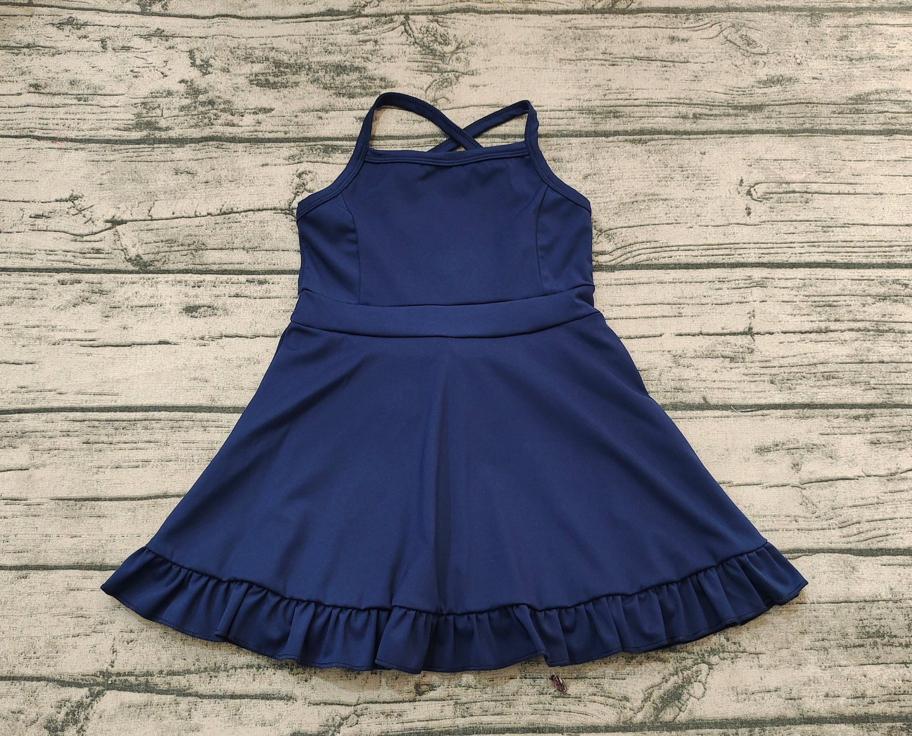 Aier Wholesale - Wholesale Athletic Dress - Kids - Baby Girls Navy Athletic Active Wear Knee Length Dresses3