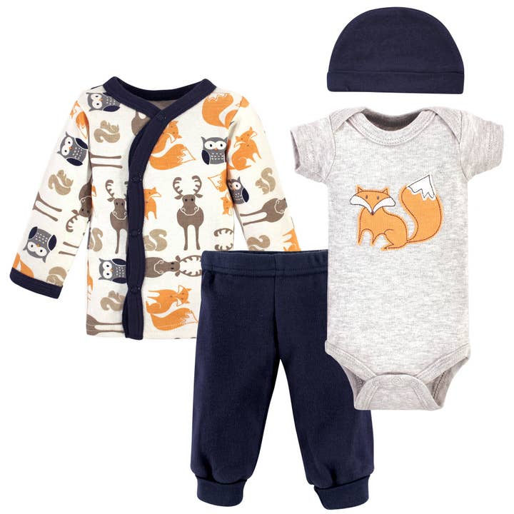 Hudson Baby Preemie Layette Set 4-Piece, Orange Fox for wholesale by BabyVision