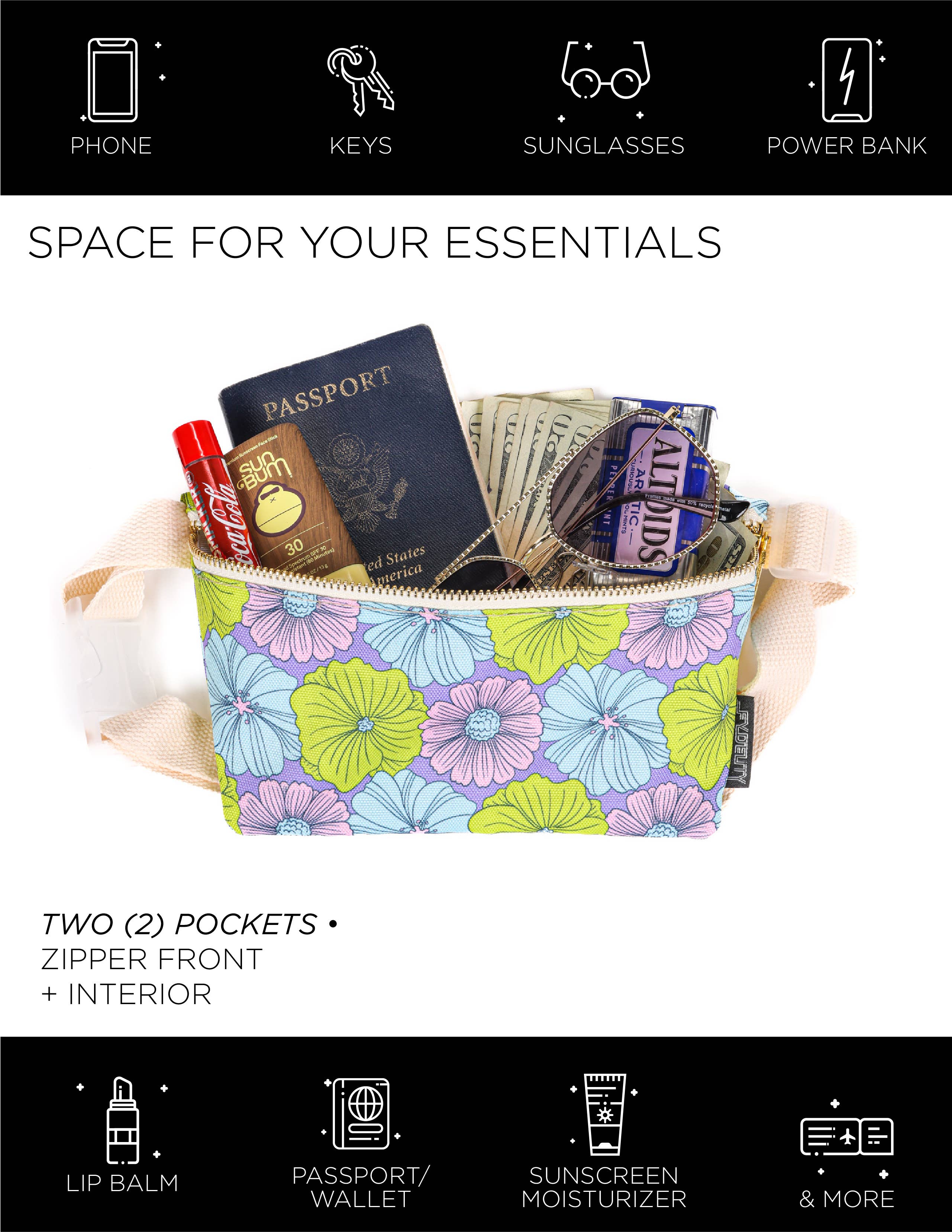 Fydelity - Wholesale Belt Bag - Women's - 83857: Fanny Pack | Slim | Recycled RPET | Floral Purple3