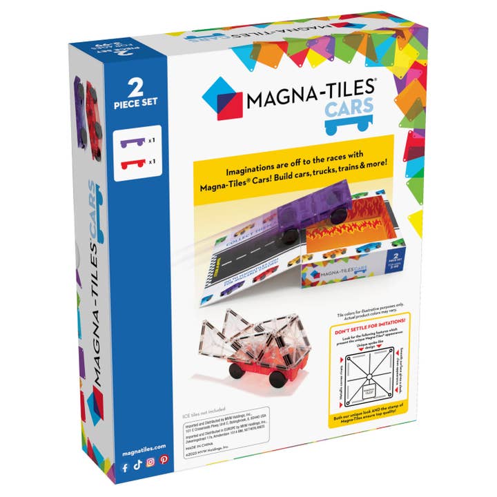 Magna-Tiles - Wholesale Building Set - Kids - Magna-Tiles Cars 2-Piece Expansion Set: Purple & Red