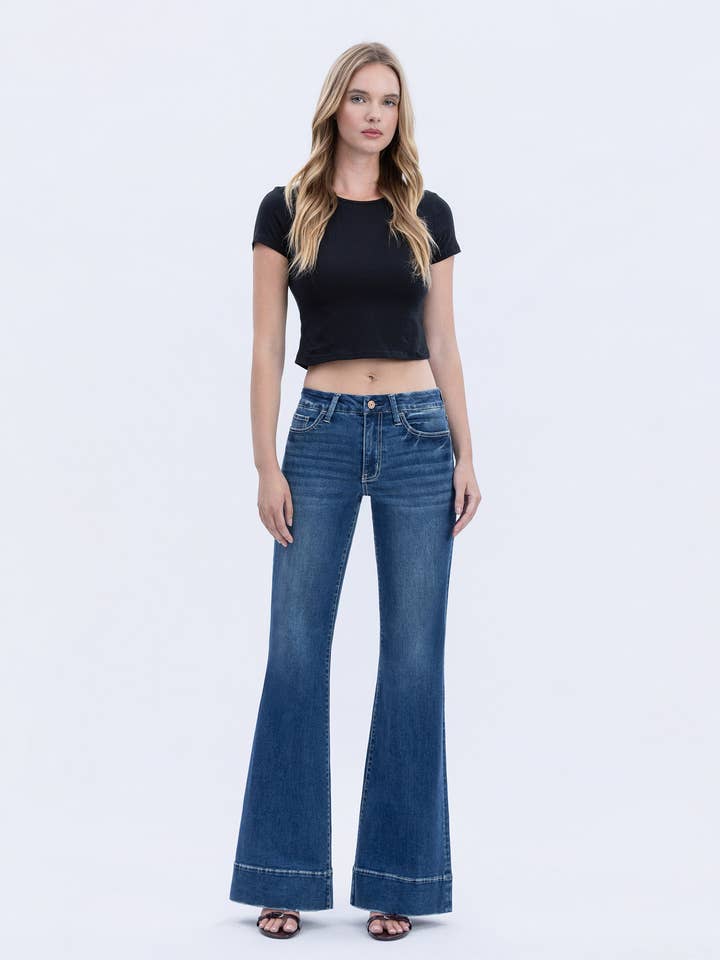 HIGH RISE SEAMLESS WB TROUSER HEM EASY FLARE JEANS T6882 for wholesale by VERVET by FLYING MONKEY