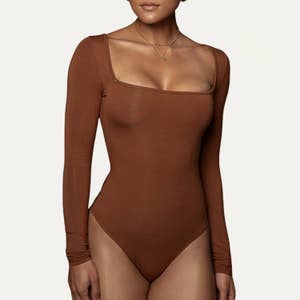 Bodysuit for Women Tummy Control Crew Neck Body Suit Long Sleeve Slim One  Piece Leotards Shapewear,Apricot-S : : Clothing, Shoes &  Accessories