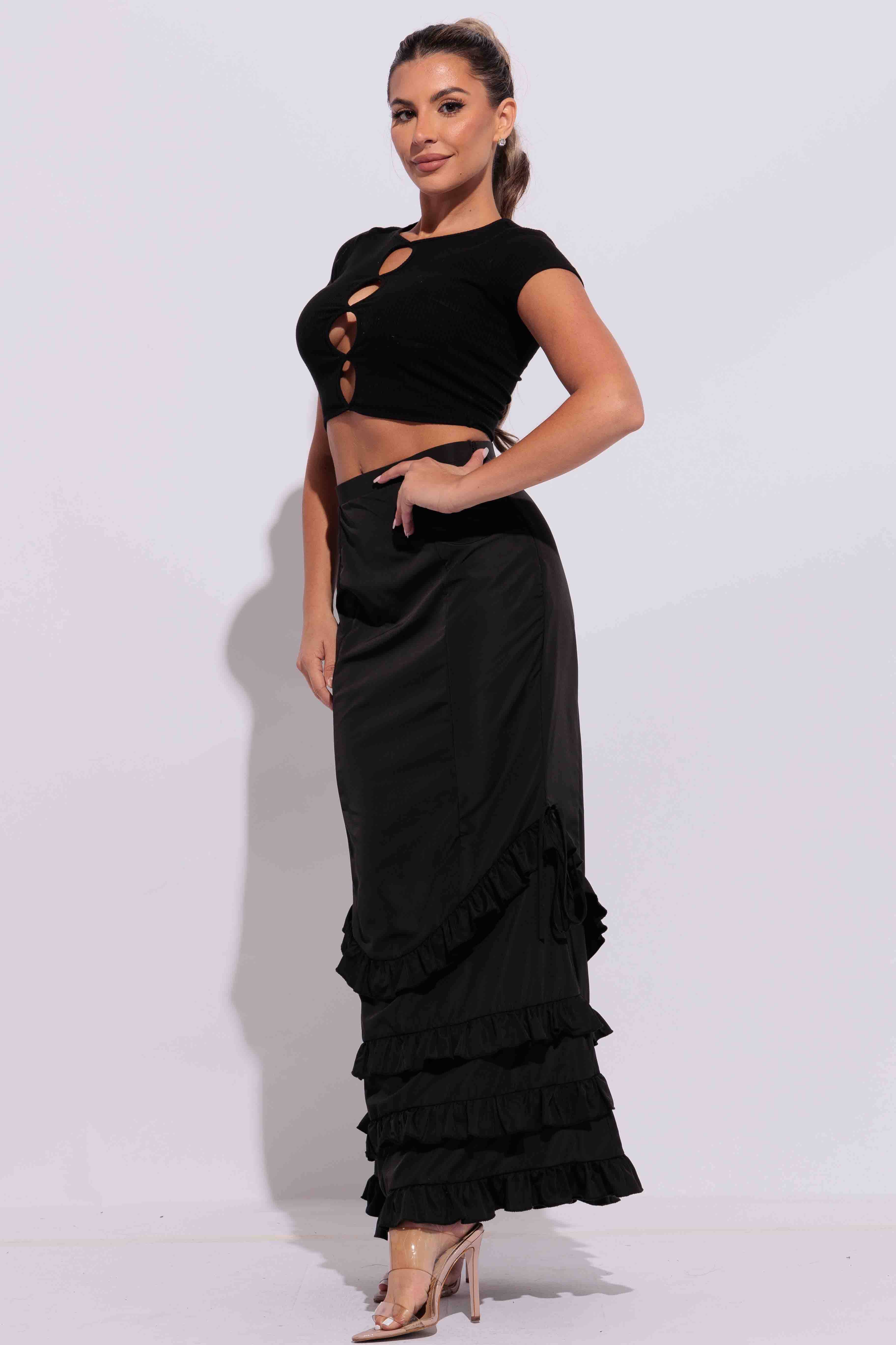 BLACK Ruffle maxi skirt for wholesale on Faire7