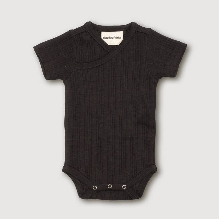 Wool Rib S/S Bodysuit - Storm for wholesale by Finch & Fable