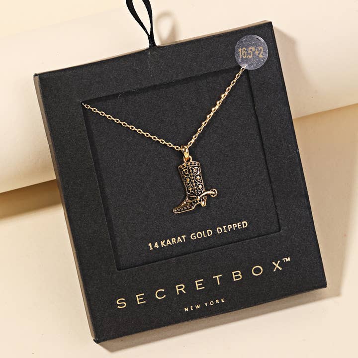 Secret Box Western Cowboy Boot Pendant Necklace for wholesale by Anarchy Street