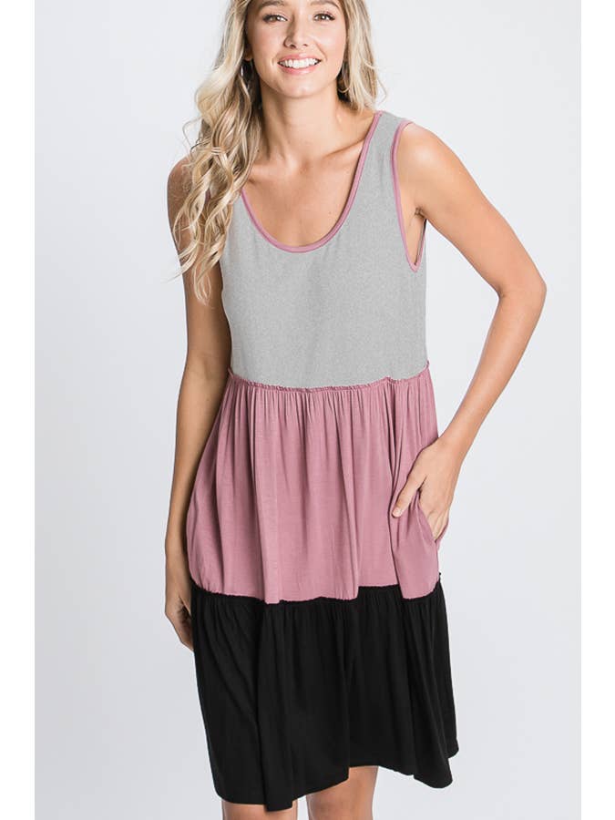 HEIMISH – wholesale Dress – Women's – SD1210S SOLID COLOR BLOCK DRESS WITH RUFFLED4