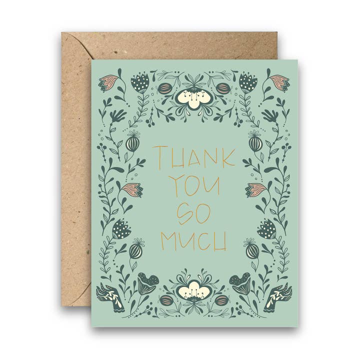 Amicreative - Wholesale Thank You Card - Thank You Flowers Gold Foil Greeting Card0